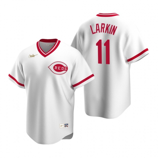 Men's Nike Cincinnati Reds 11 Barry Larkin White Cooperstown Collection Home Stitched Baseball Jersey