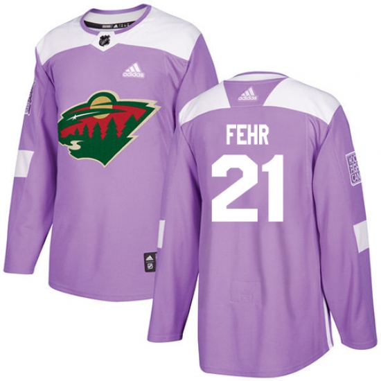 Men's Adidas Minnesota Wild 21 Eric Fehr Authentic Purple Fights Cancer Practice NHL Jersey