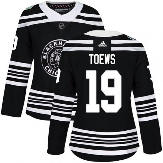 Women's Adidas Chicago Blackhawks 19 Jonathan Toews Authentic Black 2019 Winter Classic NHL Jersey