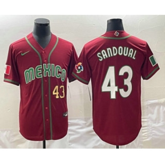 Men's Mexico Baseball 43 Patrick Sandoval Number 2023 Red World Classic Stitched Jerseys