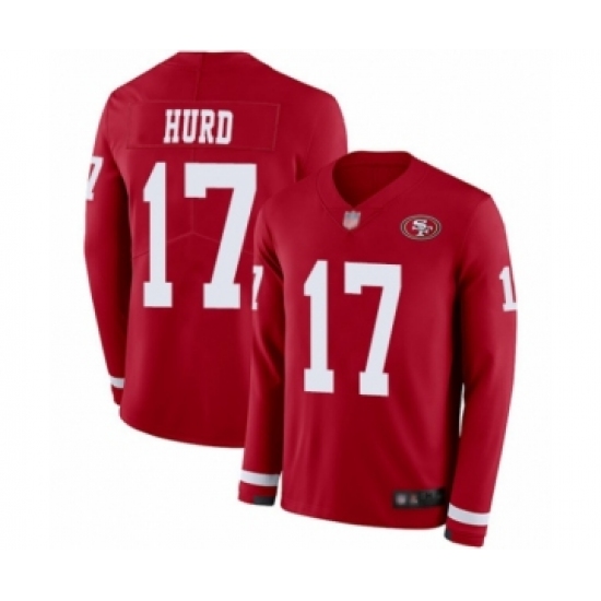 Men's San Francisco 49ers 17 Jalen Hurd Limited Red Therma Long Sleeve Football Jersey