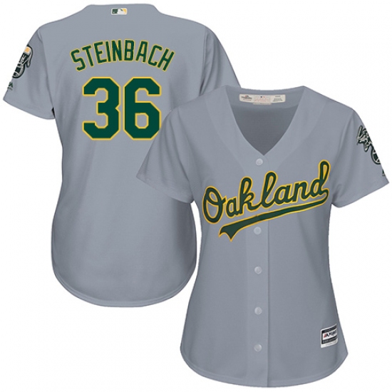 Women's Majestic Oakland Athletics 36 Terry Steinbach Authentic Grey Road Cool Base MLB Jersey