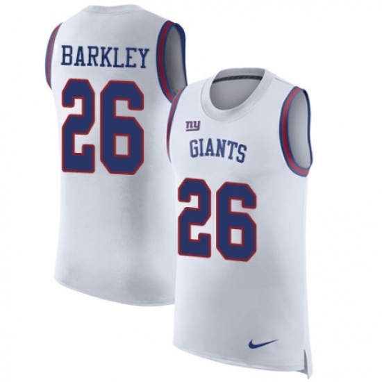 Men's Nike New York Giants 26 Saquon Barkley White Rush Player Name & Number Tank Top NFL Jersey