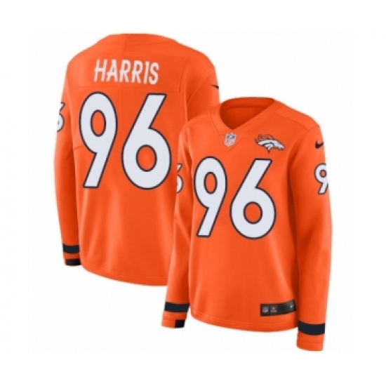 Women's Nike Denver Broncos 96 Shelby Harris Limited Orange Therma Long Sleeve NFL Jersey