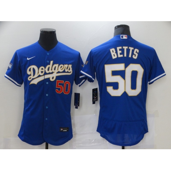 Men's Nike Los Angeles Dodgers 50 Mookie Betts Blue Elite Series Champions Jersey
