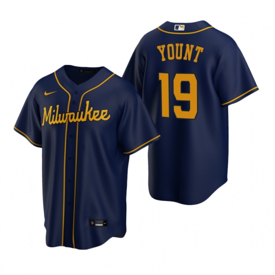 Men's Nike Milwaukee Brewers 19 Robin Yount Navy Alternate Stitched Baseball Jersey
