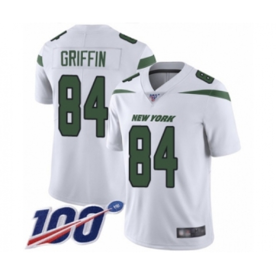 Youth New York Jets 84 Ryan Griffin White Vapor Untouchable Limited Player 100th Season Football Jersey