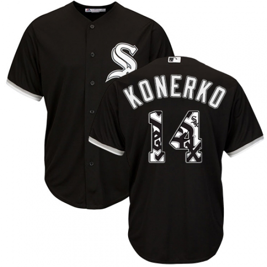 Men's Majestic Chicago White Sox 14 Paul Konerko Authentic Black Team Logo Fashion Cool Base MLB Jersey