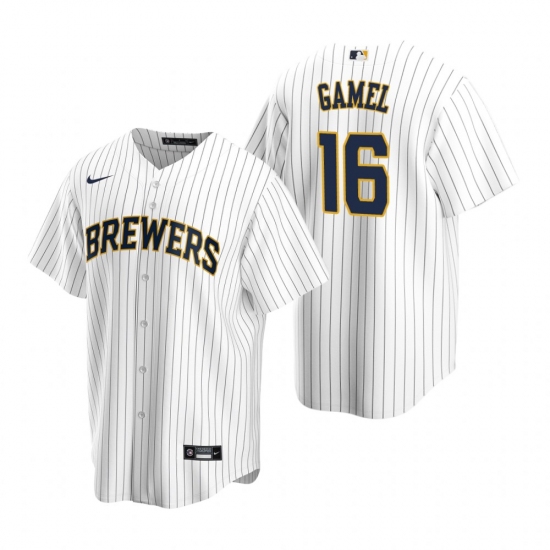 Men's Nike Milwaukee Brewers 16 Ben Gamel White Alternate Stitched Baseball Jersey