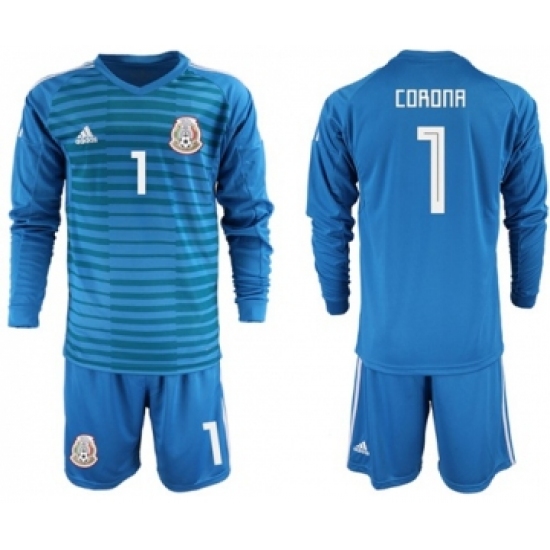 Mexico 1 Corona Blue Long Sleeves Goalkeeper Soccer Country Jersey