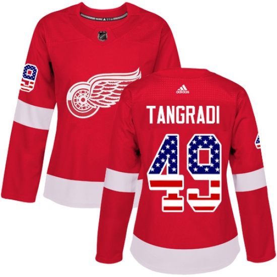 Women's Adidas Detroit Red Wings 49 Eric Tangradi Authentic Red USA Flag Fashion NHL Jersey