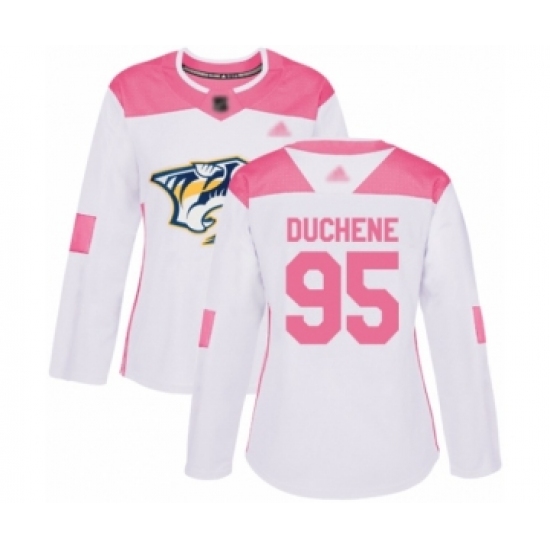 Women's Nashville Predators 95 Matt Duchene Authentic White Pink Fashion Hockey Jersey