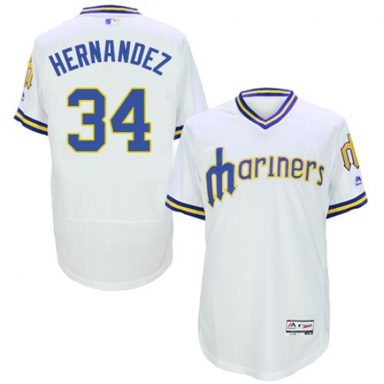 Men's Majestic Seattle Mariners 34 Felix Hernandez White Flexbase Authentic Collection Cooperstown MLB Jersey