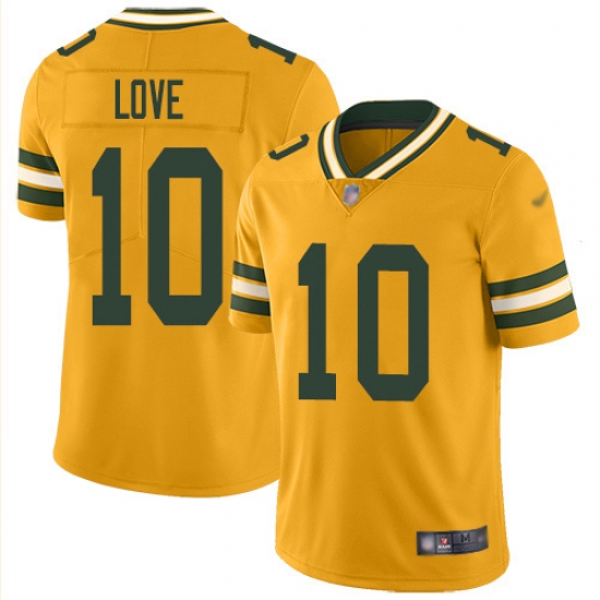 Men's Green Bay Packers 10 Jordan Love Gold Stitched NFL Limited Inverted Legend Jersey