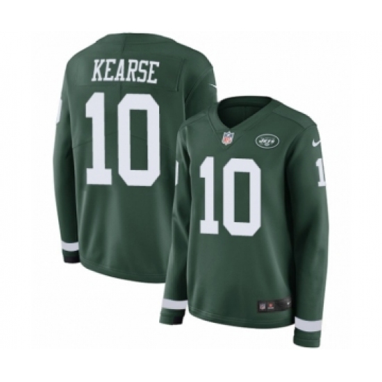 Women's Nike New York Jets 10 Jermaine Kearse Limited Green Therma Long Sleeve NFL Jersey