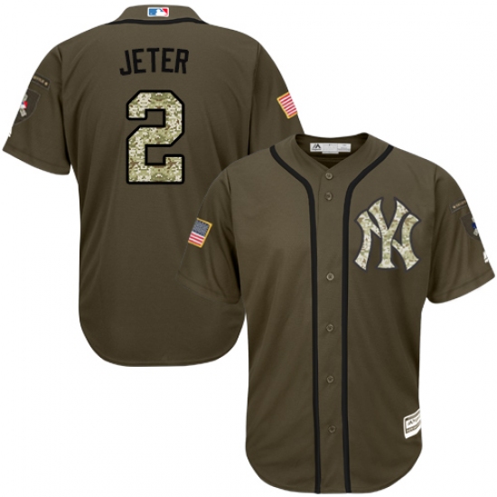 Men's Majestic New York Yankees 2 Derek Jeter Replica Green Salute to Service MLB Jersey
