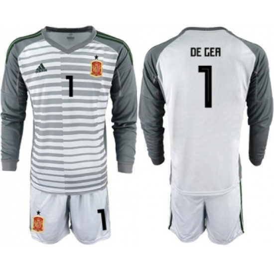 Spain 1 De Gea Grey Long Sleeves Goalkeeper Soccer Country Jersey