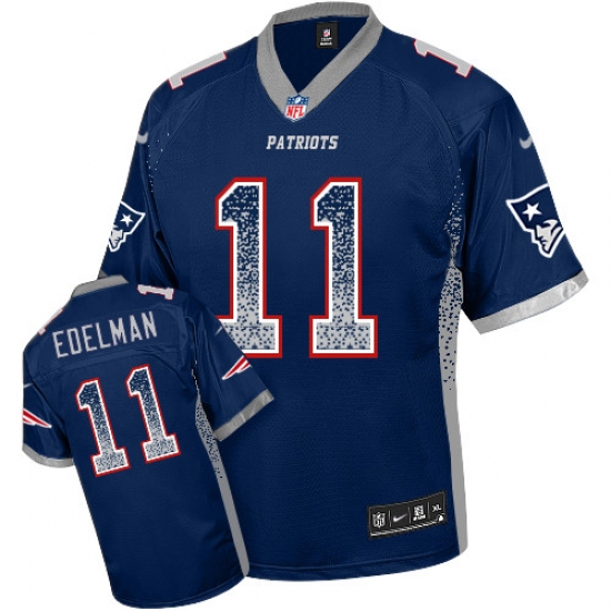 Youth Nike New England Patriots 11 Julian Edelman Elite Navy Blue Drift Fashion NFL Jersey