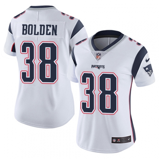 Women's Nike New England Patriots 38 Brandon Bolden White Vapor Untouchable Limited Player NFL Jersey