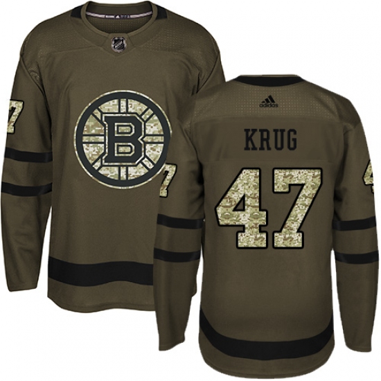 Men's Adidas Boston Bruins 47 Torey Krug Authentic Green Salute to Service NHL Jersey