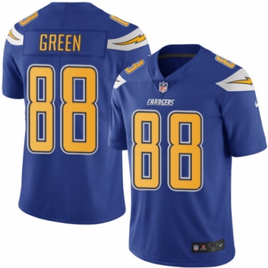 Men's Nike Los Angeles Chargers 88 Virgil Green Limited Electric Blue Rush Vapor Untouchable NFL Jersey