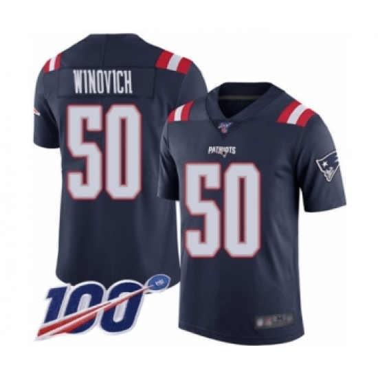Youth New England Patriots 50 Chase Winovich Limited Navy Blue Rush Vapor Untouchable 100th Season Football Jersey