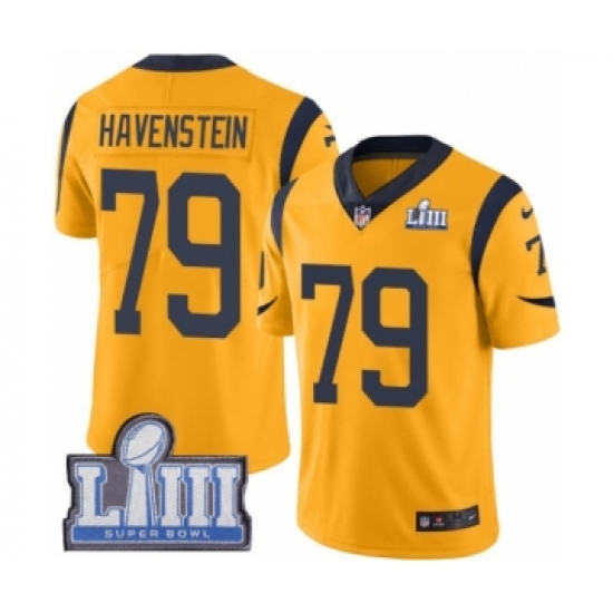 Men's Nike Los Angeles Rams 79 Rob Havenstein Limited Gold Rush Vapor Untouchable Super Bowl LIII Bound NFL Jersey