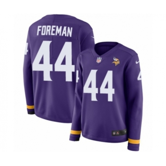 Women's Nike Minnesota Vikings 44 Chuck Foreman Limited Purple Therma Long Sleeve NFL Jersey
