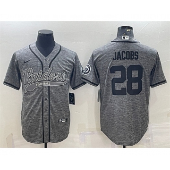 Men's Las Vegas Raiders 28 Josh Jacobs Gray With Patch Cool Base Stitched Baseball Jersey