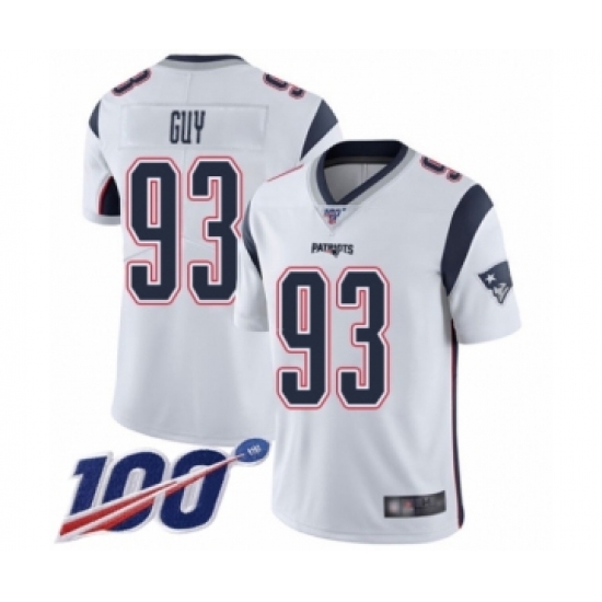 Men's New England Patriots 93 Lawrence Guy White Vapor Untouchable Limited Player 100th Season Football Jersey