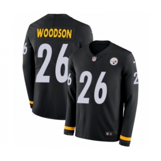 Youth Nike Pittsburgh Steelers 26 Rod Woodson Limited Black Therma Long Sleeve NFL Jersey