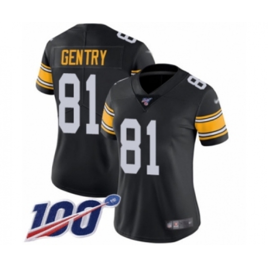 Women's Pittsburgh Steelers 81 Zach Gentry Black Alternate Vapor Untouchable Limited Player 100th Season Football Jersey