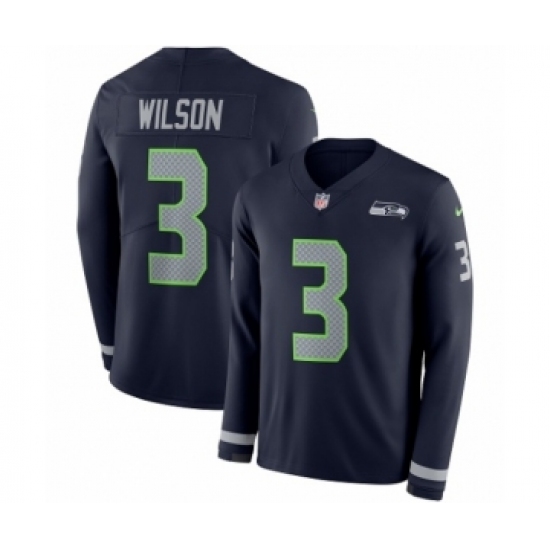 Men's Nike Seattle Seahawks 3 Russell Wilson Limited Navy Blue Therma Long Sleeve NFL Jersey