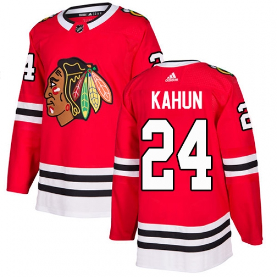 Men's Adidas Chicago Blackhawks 24 Dominik Kahun Red Home Authentic Stitched NHL Jersey