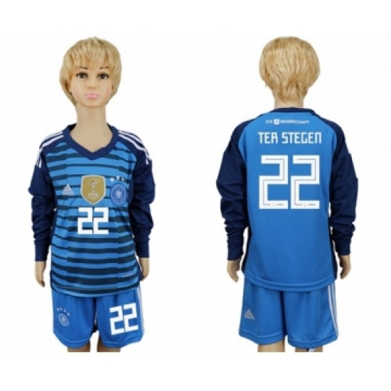 Germany 22 Ter Stegen Blue Long Sleeves Kid Soccer Country Jersey