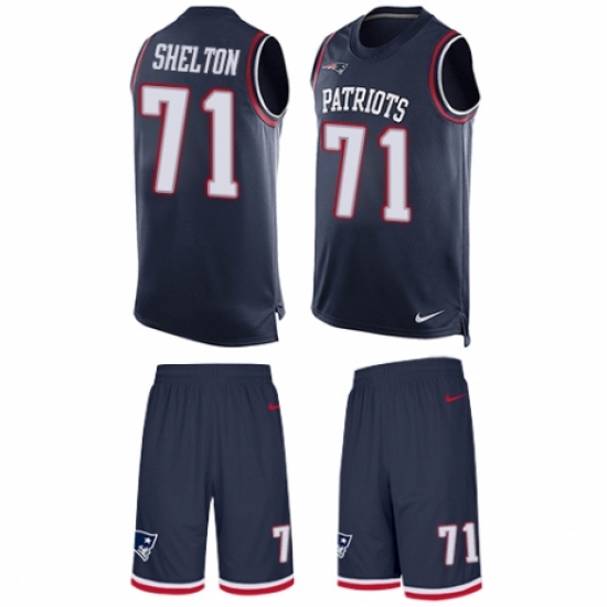 Men's Nike New England Patriots 71 Danny Shelton Limited Navy Blue Tank Top Suit NFL Jersey