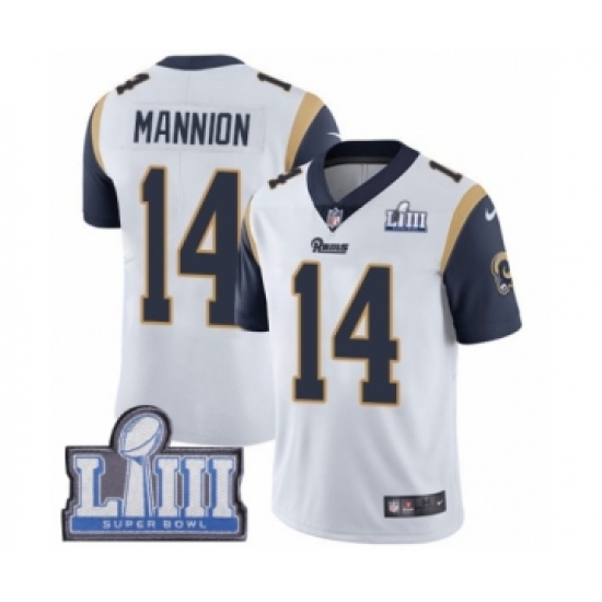 Youth Nike Los Angeles Rams 14 Sean Mannion White Vapor Untouchable Limited Player Super Bowl LIII Bound NFL Jersey