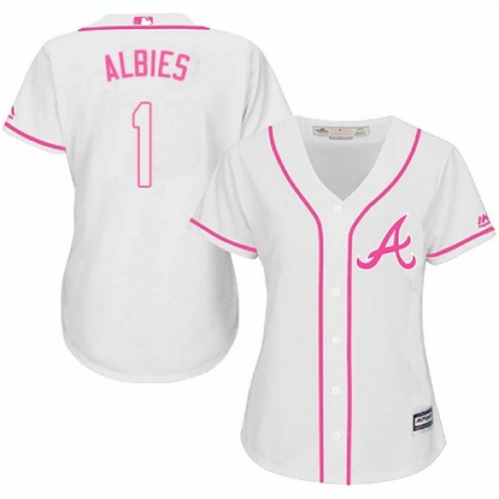 Women's Majestic Atlanta Braves 1 Ozzie Albies Replica White Fashion Cool Base MLB Jersey