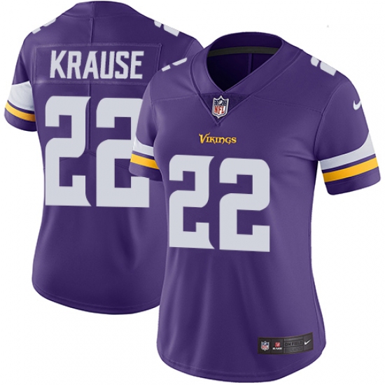 Women's Nike Minnesota Vikings 22 Paul Krause Purple Team Color Vapor Untouchable Limited Player NFL Jersey