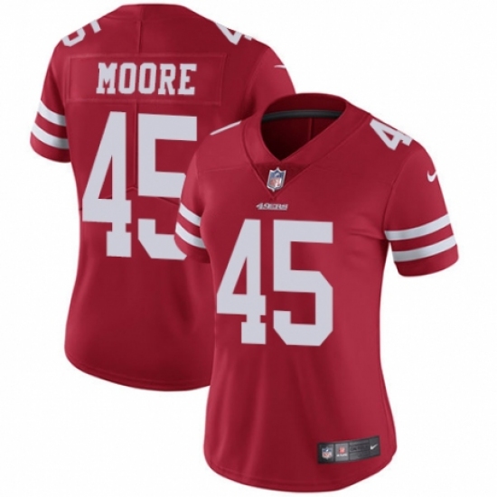 Women's Nike San Francisco 49ers 45 Tarvarius Moore Red Team Color Vapor Untouchable Limited Player NFL Jersey