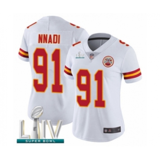 Women's Kansas City Chiefs 91 Derrick Nnadi White Vapor Untouchable Limited Player Super Bowl LIV Bound Football Jersey