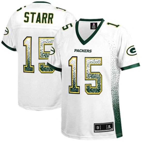 Women's Nike Green Bay Packers 15 Bart Starr Elite White Drift Fashion NFL Jersey