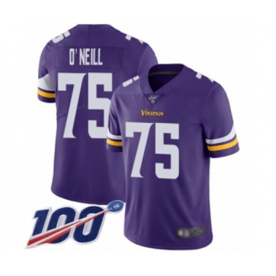 Men's Minnesota Vikings 75 Brian O'Neill Purple Team Color Vapor Untouchable Limited Player 100th Season Football Jersey