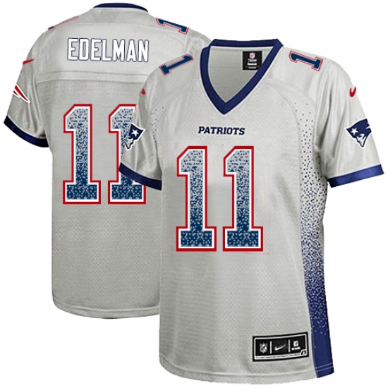 Women's Nike New England Patriots 11 Julian Edelman Elite Grey Drift Fashion NFL Jersey