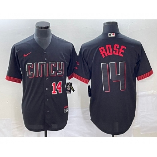 Men's Cincinnati Reds 14 Pete Rose Number Black 2023 City Connect Cool Base Stitched Jersey