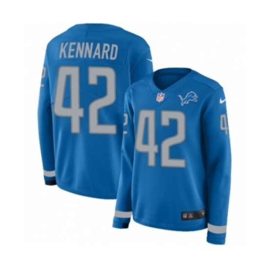 Women's Nike Detroit Lions 42 Devon Kennard Limited Blue Therma Long Sleeve NFL Jersey