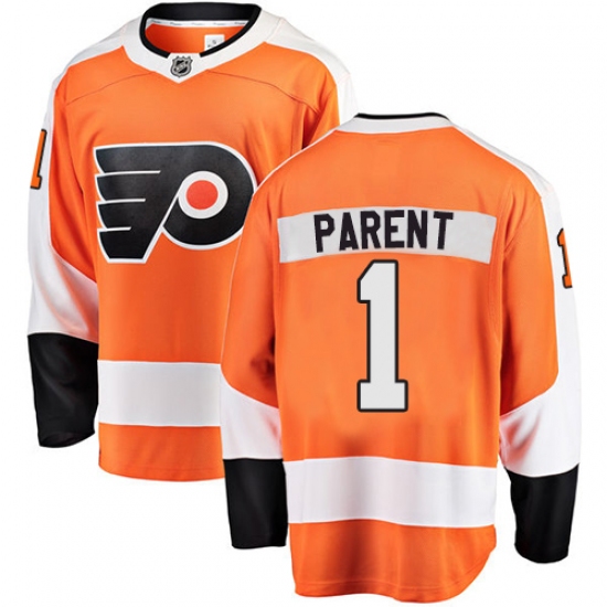 Youth Philadelphia Flyers 1 Bernie Parent Fanatics Branded Orange Home Breakaway NHL Jersey