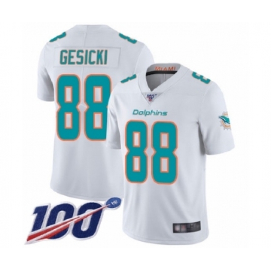 Men's Miami Dolphins 88 Mike Gesicki White Vapor Untouchable Limited Player 100th Season Football Jersey