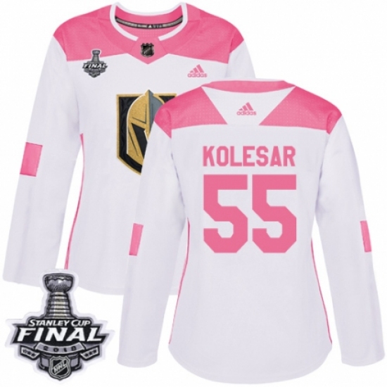 Women's Adidas Vegas Golden Knights 55 Keegan Kolesar Authentic White/Pink Fashion 2018 Stanley Cup Final NHL Jersey