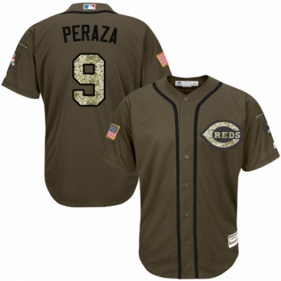 Youth Majestic Cincinnati Reds 9 Jose Peraza Authentic Green Salute to Service MLB Jersey